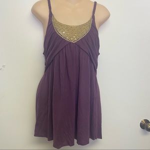 Purple gold braided sequin drapey tank‎ top large